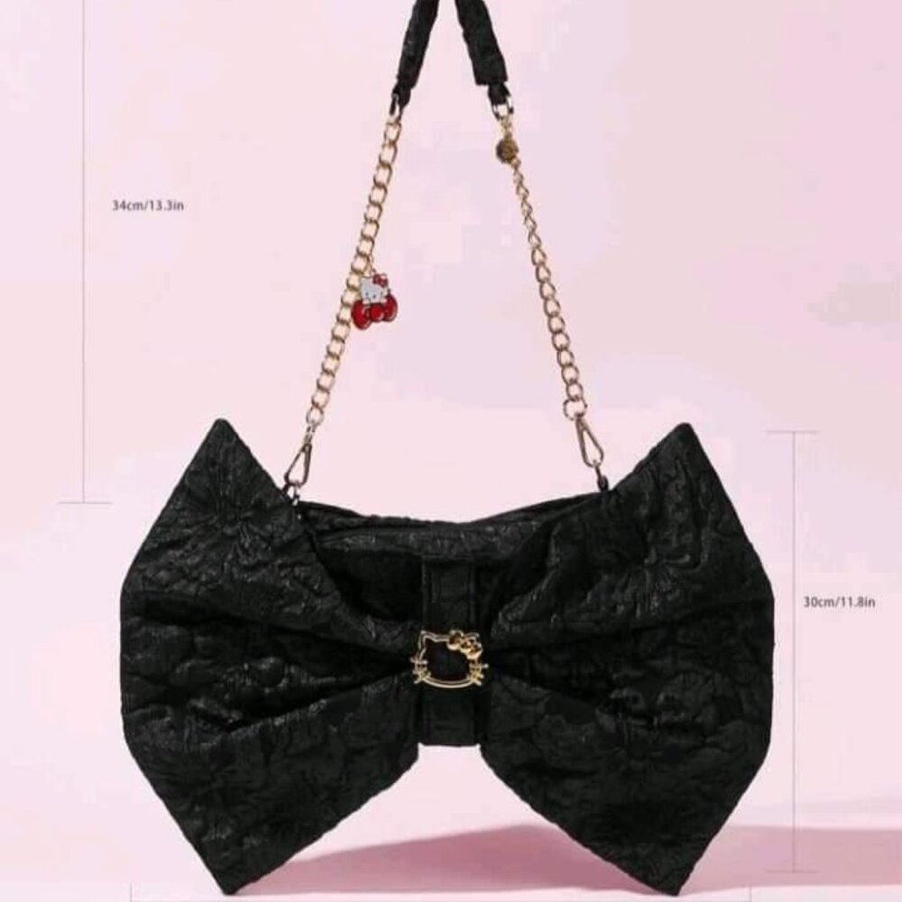 NWT Shein Sanrio Hello Kitty Black Bow Purse Handbag Gold Chain